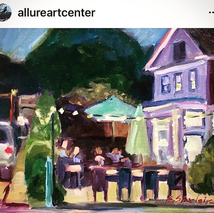 The Vine patio!  Painted by @ellensinclairfineart as part of the Plein Air Unleashed @allureartcenter. #beautiful #honored #pleinairart #patio #neighborhoodbar