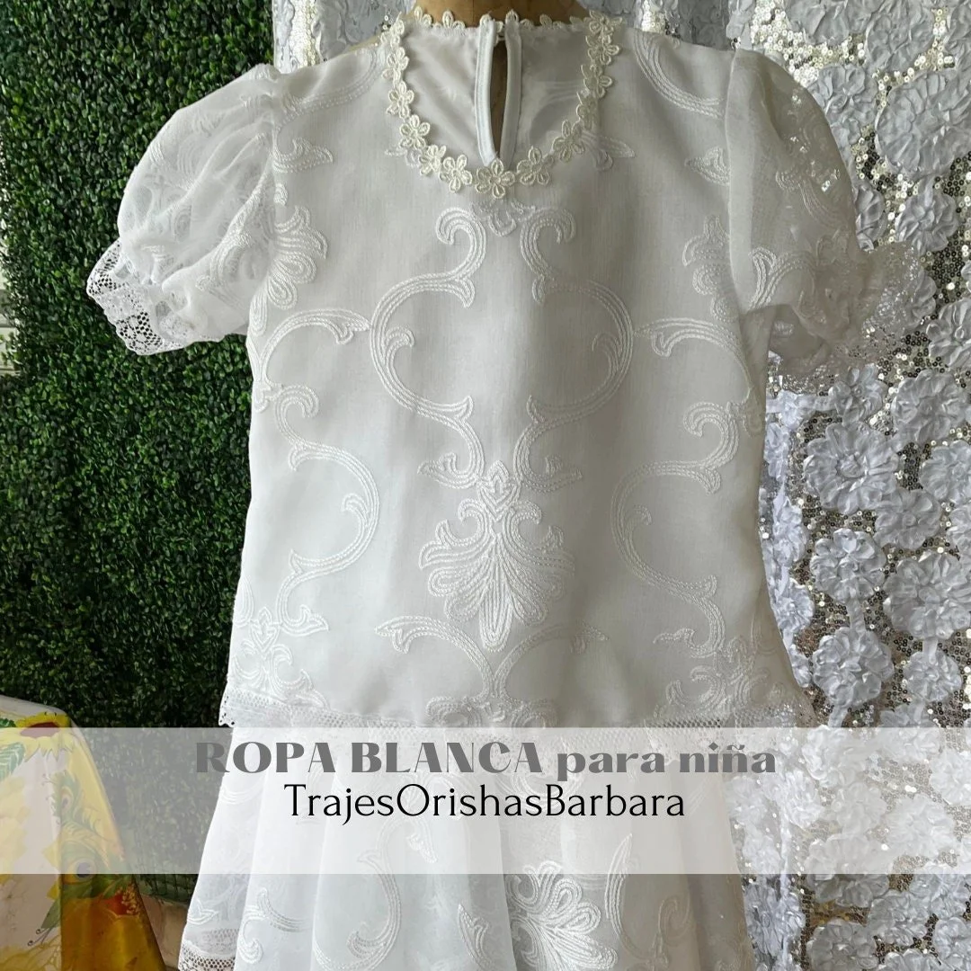 IYAWO/IYABÓ/ Ropa Blanca para niña/Conjunto de blusa y saya para niña/TrajesOrishasBarbara/Miami
