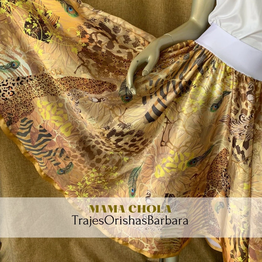 MAMA CHOLA/ Saya para mujer/ Estampada con motivos de Mama Chola/ Palo Mayombe/Estampado por sublimacion/Full print/Miami