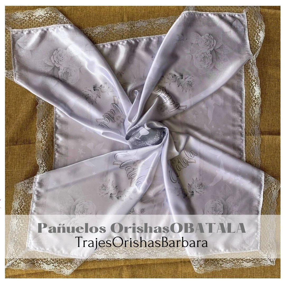 OBATALA pañuelo. Obatala handkerchief/ Pañuelo de santo orisha yoruba. Tamaño 45 pulgadas por 45 pulgadas en satén estampado en sublimación.