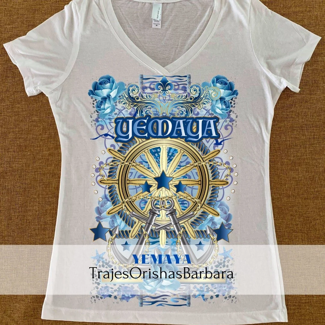 YEMAYA/Camiseta Marinero de YEMAYA para mujer/Camiseta de manga corta para YEMAYA/Viscosa 60/40 algodón /poliéster. Sublimación/Miami