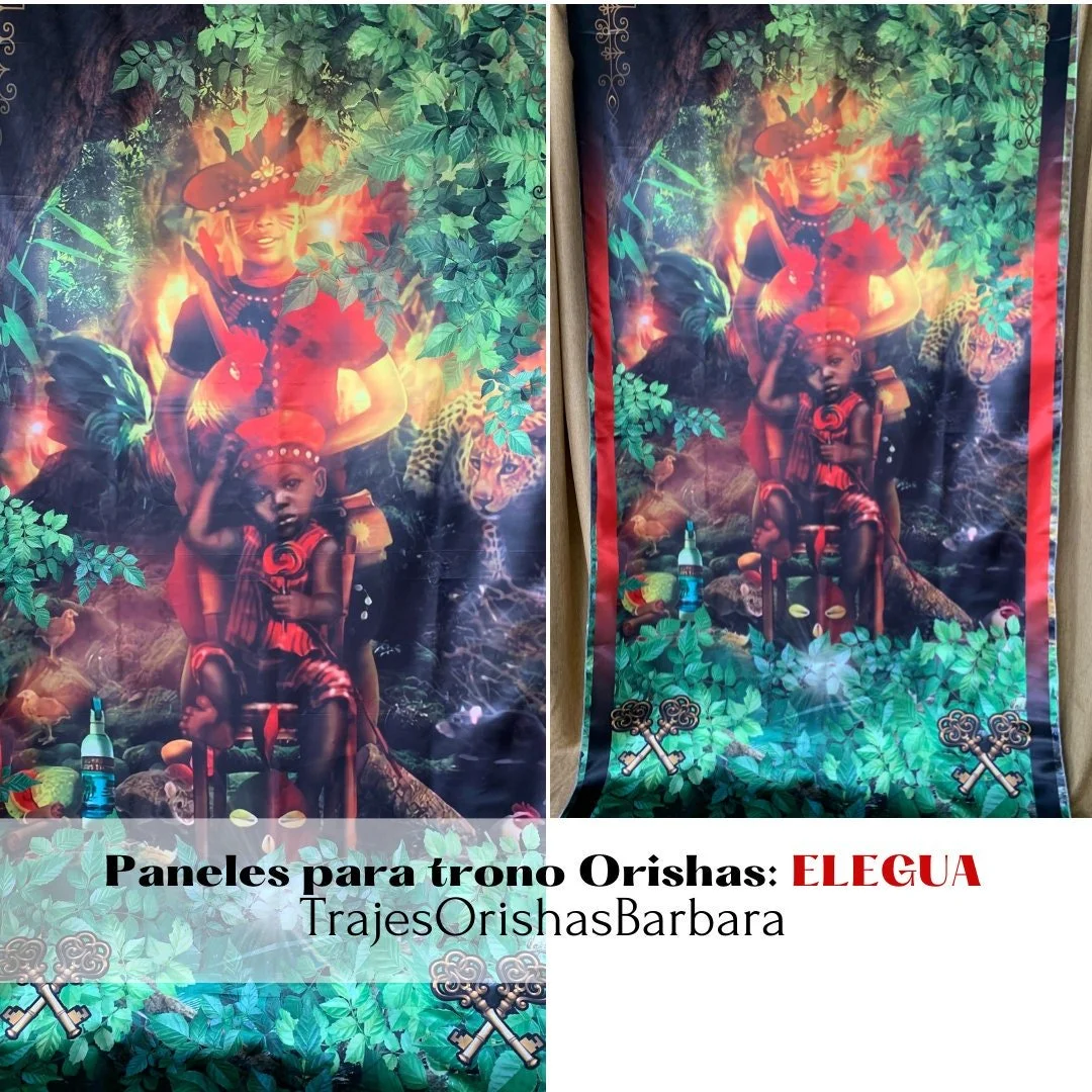 ELEGUA TRAVIESO. Paneles para trono de ELEGUA. Paneles de pared. Paneles Orishas para decorar. Tamaño de 110 pulgadas por 57 pulgadas