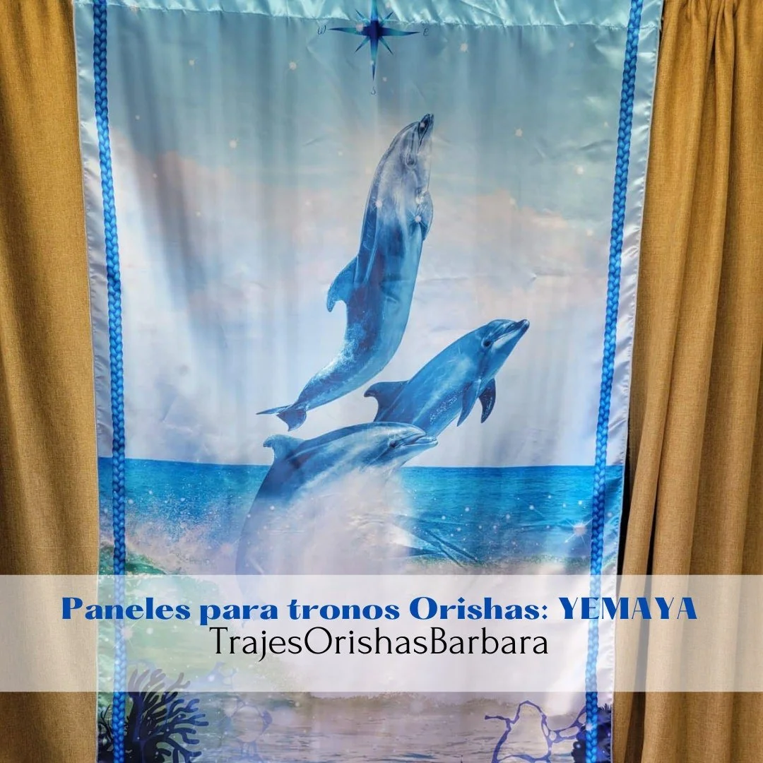 YEMAYA DELFINES. Paneles para trono de YEMAYA 2. Paneles de pared. Paneles Orishas para decorar. Tamaño de 110 pulgadas por 57 pulgadas