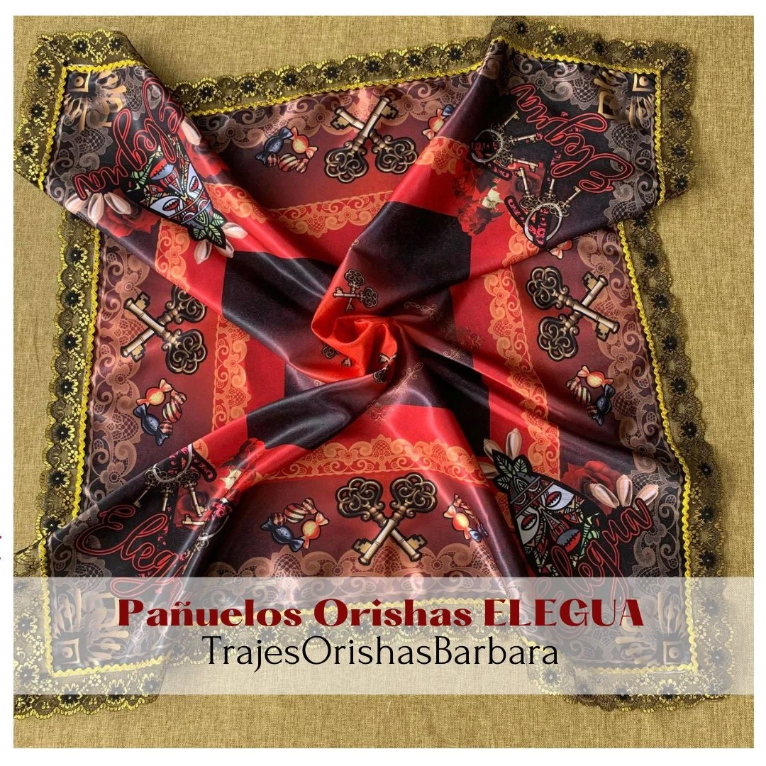 ELEGUA pañuelo. Elegua handkerchief/ Pañuelo de santo orisha yoruba. Tamaño 45 pulgadas por 45 pulgadas en satén estampado en sublimación.