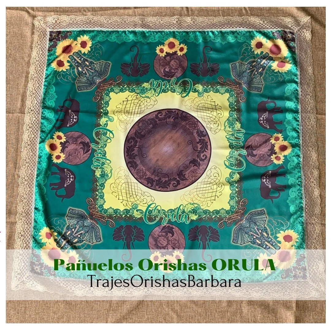 ORULA pañuelo. Orula handkerchief/ Pañuelo de santo orisha yoruba. Tamaño 45 pulgadas por 45 pulgadas en satén estampado en sublimación.