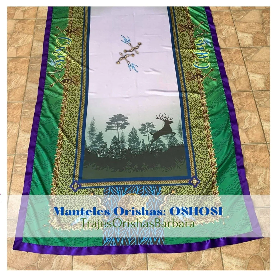 OSHOSI. Mantel para OSHOSI. Tamaño 125 pulgadas de largo x 58 de ancho, para una mesa de 8 pies en satín estampado completo por sublimación.