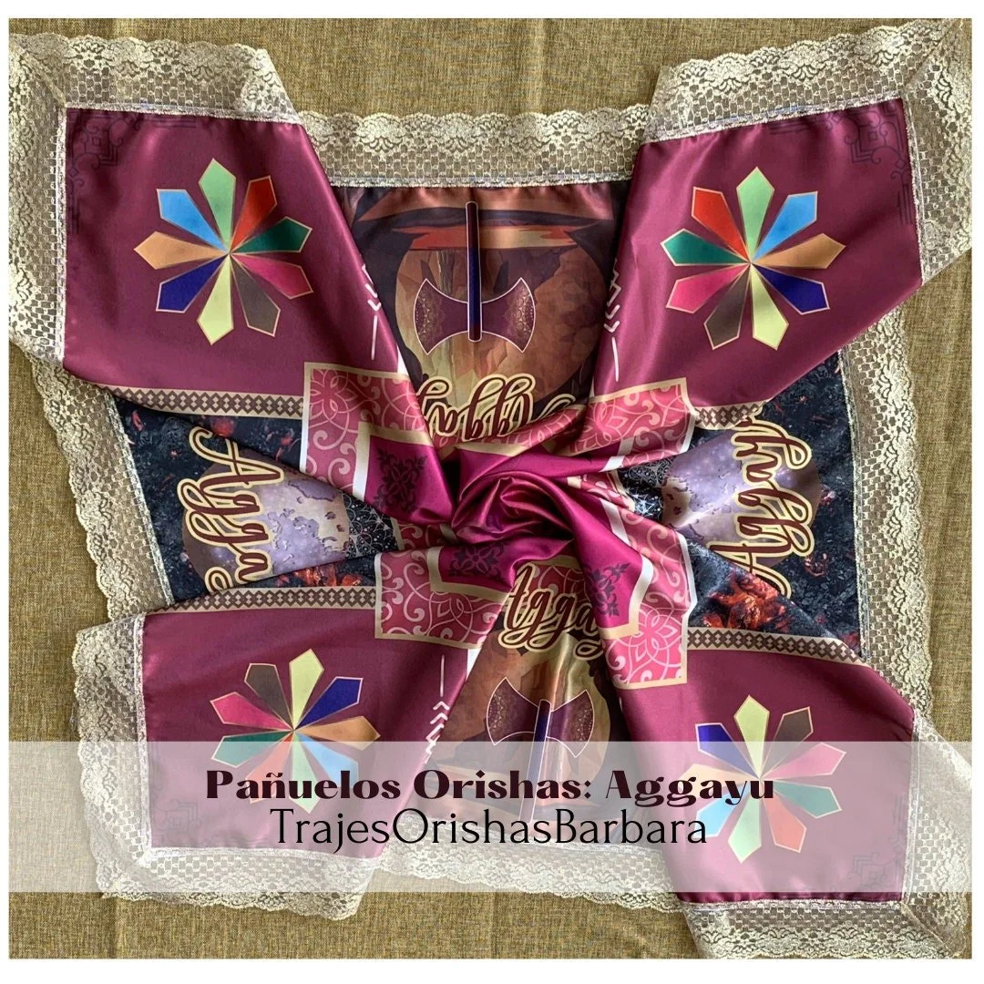 AGGAYU pañuelo. Aggayu handkerchief/ Pañuelo de santo orisha yoruba. Tamaño 45 pulgadas por 45 pulgadas en satén estampado en sublimación.