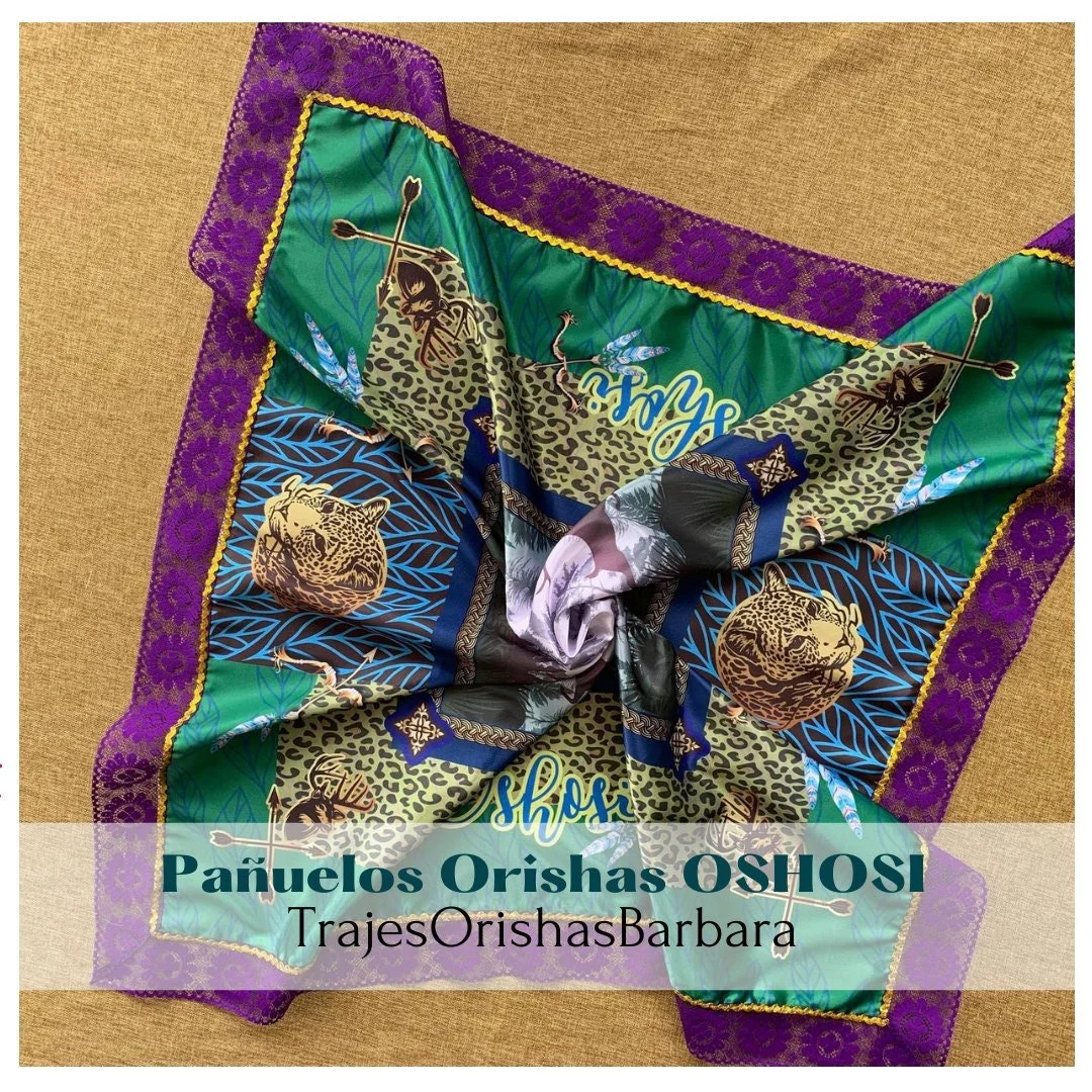 OSHOSI pañuelo. OSHOSI handkerchief/ Pañuelo de santo orisha yoruba. Tamaño 45 pulgadas por 45 pulgadas en satén estampado en sublimación.