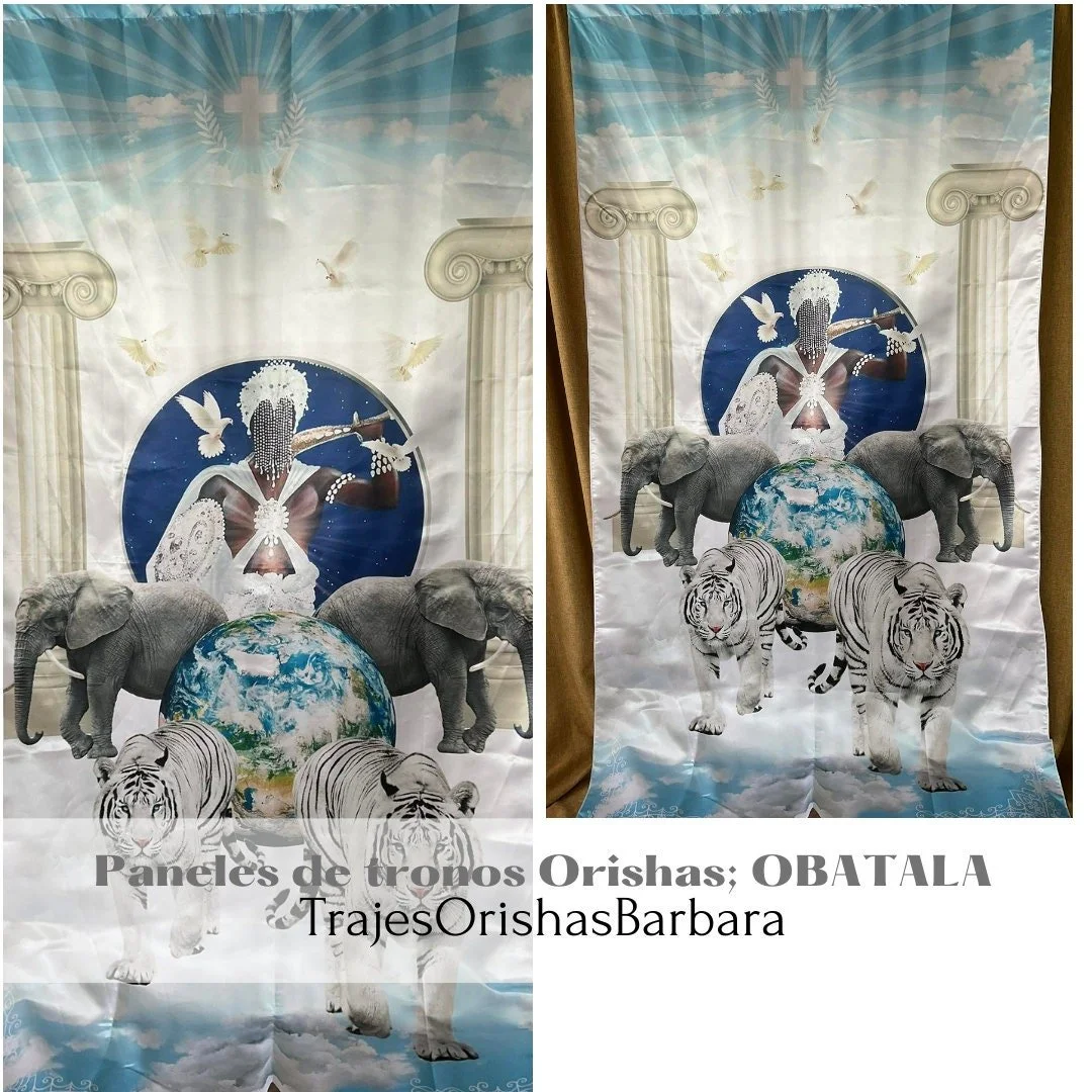 OBATALA TIGRES. Paneles para trono de OBATALA. Paneles de pared. Paneles Orishas para decorar. Tamaño de 110 pulgadas por 57 pulgadas