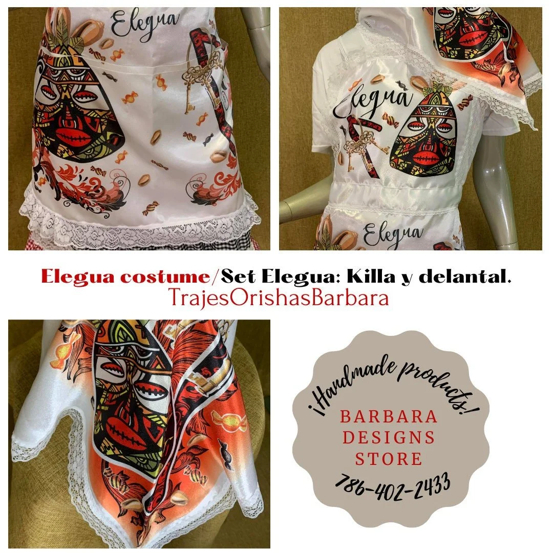 Elegua/Set Delantal y quilla/Sets of apron and keel for Elegua/Conjuntos de delantal y quilla para Elegua.