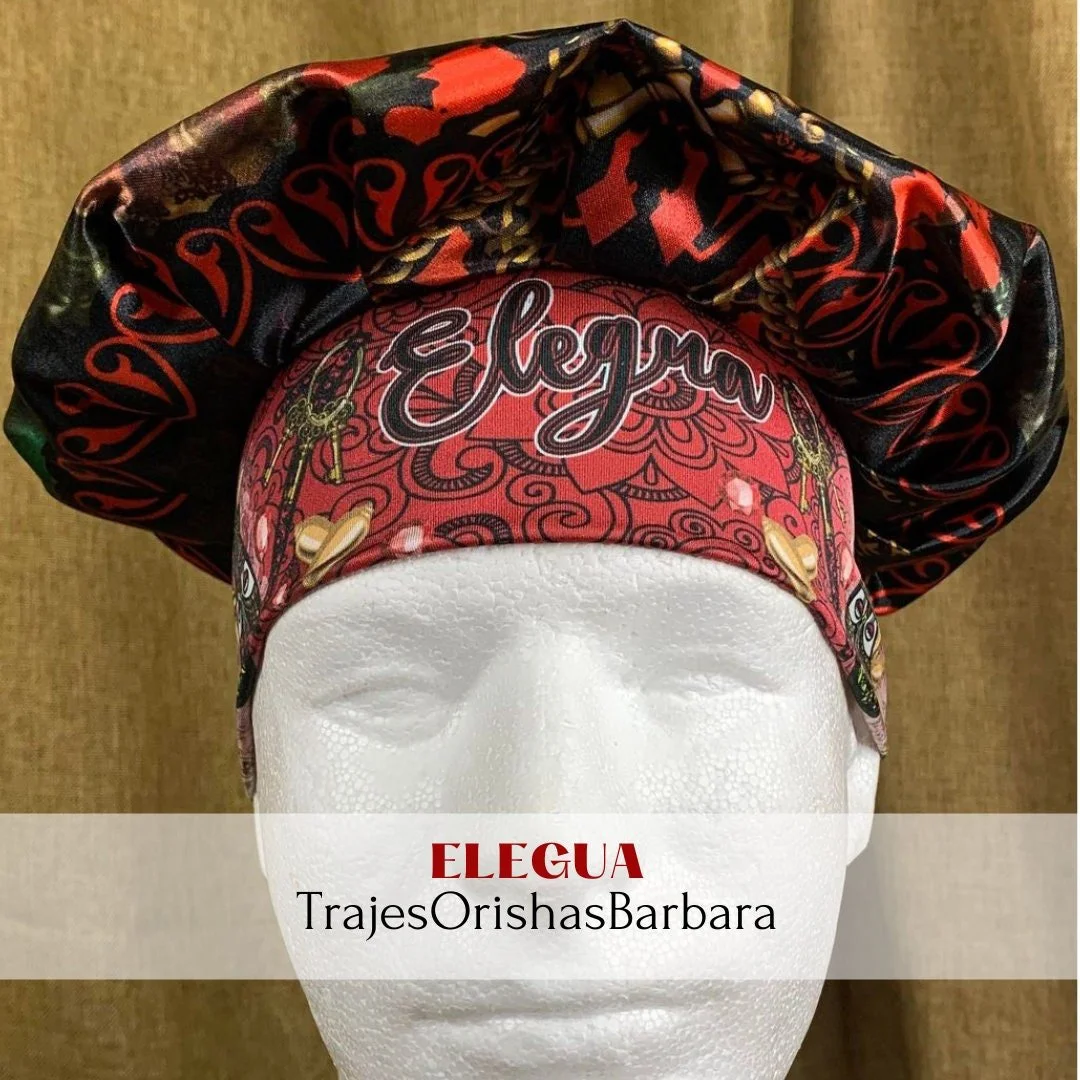 ELEGGUA/Gorros de Santo/Gorros Orisha/Accesorios para Santo/Gorros estampados por sublimación con dibujos y motivos propios/Ajustables/Miami