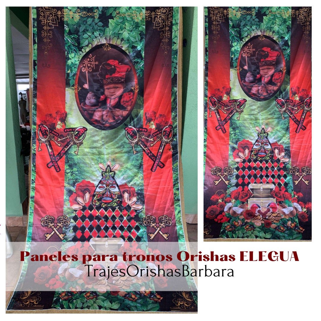 ELEGUA. Paneles para trono de ELEGUA. Paneles decorativos de pared. Paneles Orishas para decorar. Tamaño de 110 pulgadas por 57 pulgadas