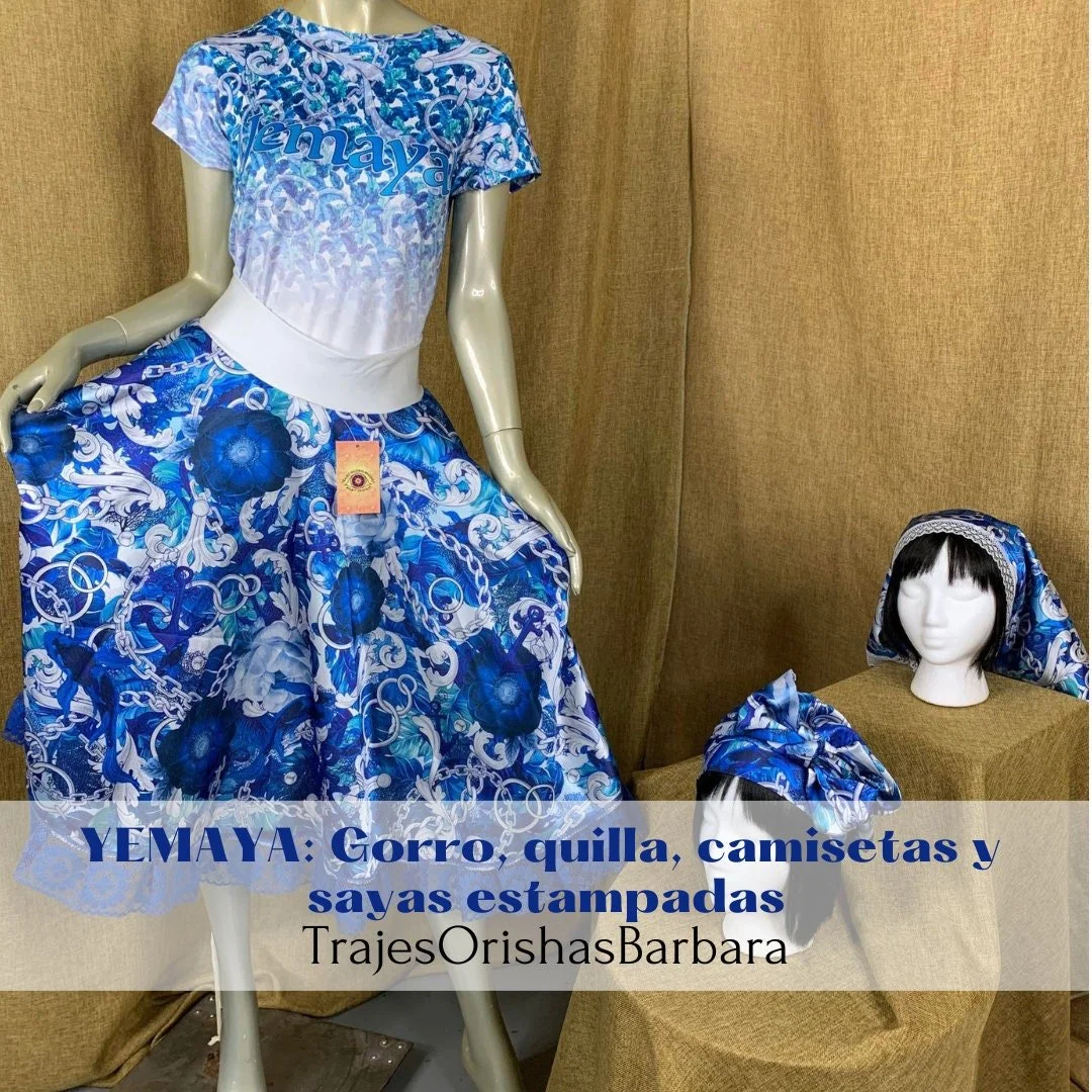 YEMAYA Plata/Set Yemaya/Quilla y saya en Edo "Full print"/Estampado por sublimación/Miami.