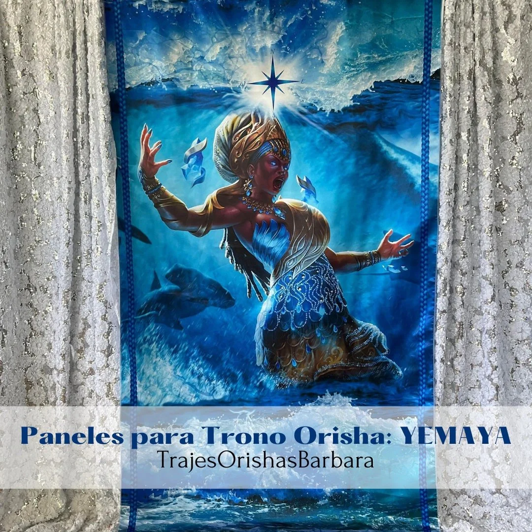YEMAYA GUERRERA. Paneles para trono de YEMAYA. Paneles de pared. Paneles Orishas para decorar. Tamaño de 110 pulgadas por 57 pulgadas