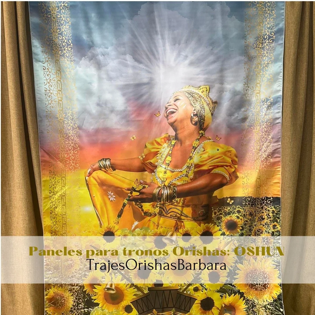 OSHUN BAILA. Paneles para trono de OSHUN. Paneles decorativos de pared. Paneles Orishas para decorar. Tamaño de 110 pulgadas por 57 pulgadas