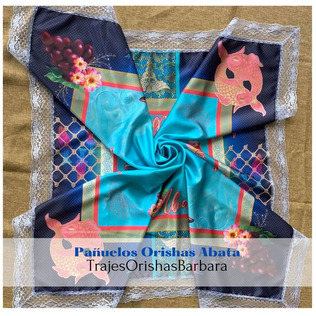 ABATA pañuelo. Abata handkerchief/ Pañuelo de santo yoruba. Tamaño 45 pulgadas por 45 pulgadas en satén estampado en sublimación.