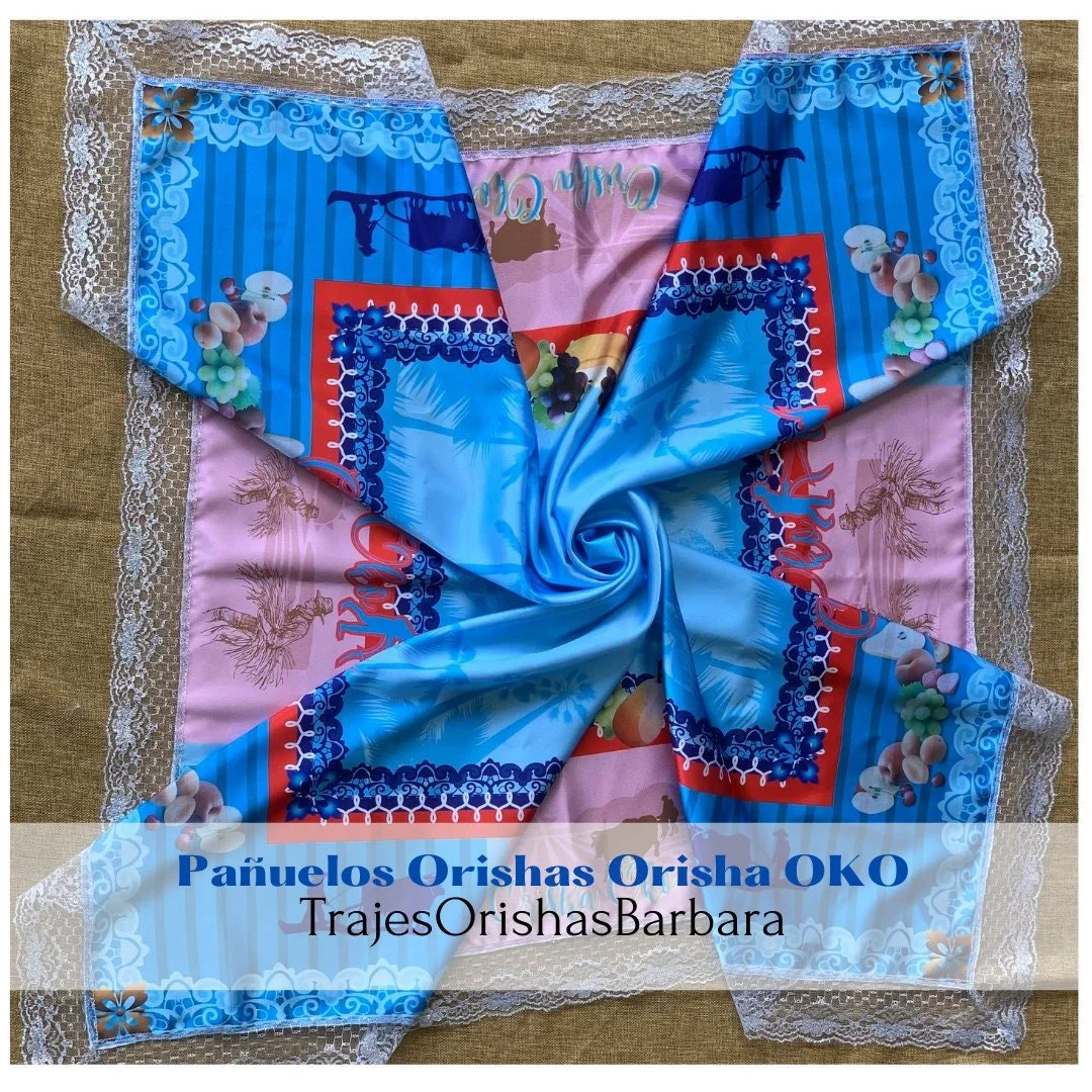 OrishaOKO pañuelo. Orisha OKO handkerchief/ Pañuelo de santo yoruba. Tamaño 45 pulgadas por 45 pulgadas en satén estampado en sublimación.
