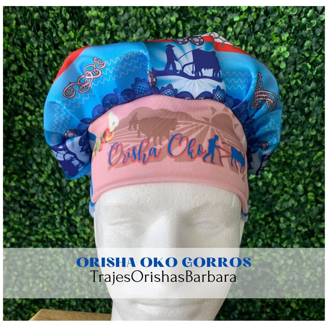 Orisha OKO/Gorros de Santo/Gorros Orisha/Accesorios para Santo: Gorros estampados por sublimación con dibujos y motivos propios ajustables