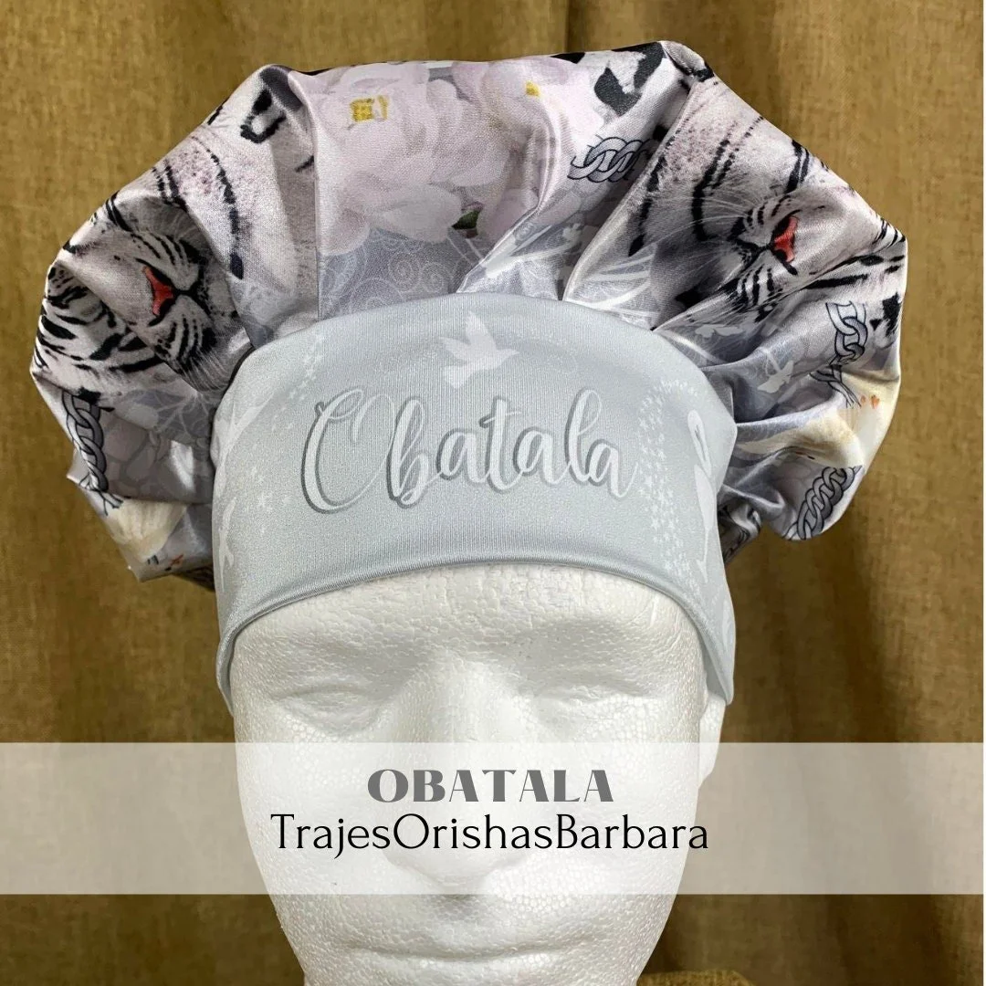 OBBATALA/Gorros de Santo/Gorros Orisha/Accesorios para Santo: Gorros estampados por sublimación con dibujos y motivos propios/Ajustables