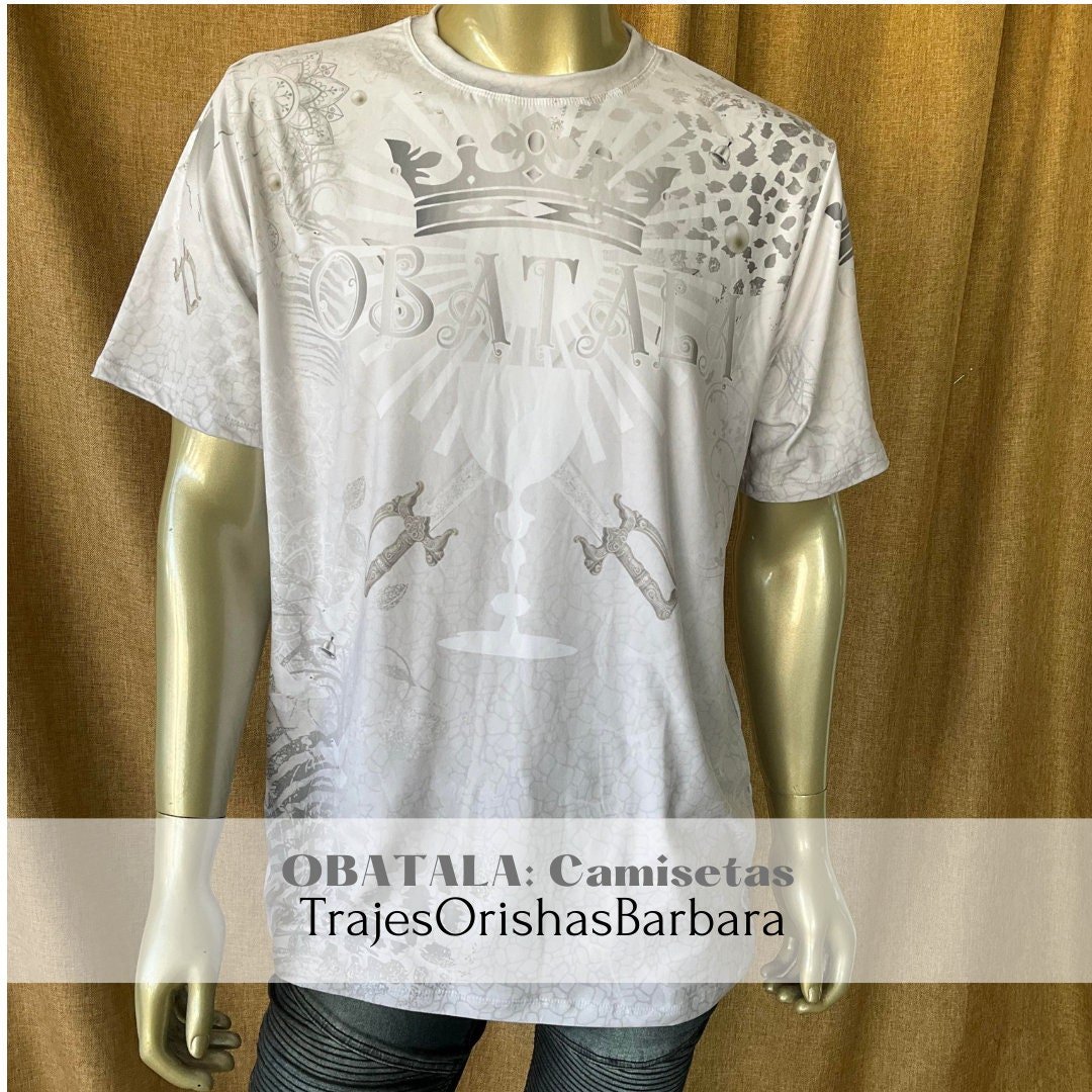 OBBATALA/Camiseta de hombre/Manga corta/Estampado full print por sublimación/Composición 96 Poliéster, 4 Spandex/Tacto seda/Made in Miami