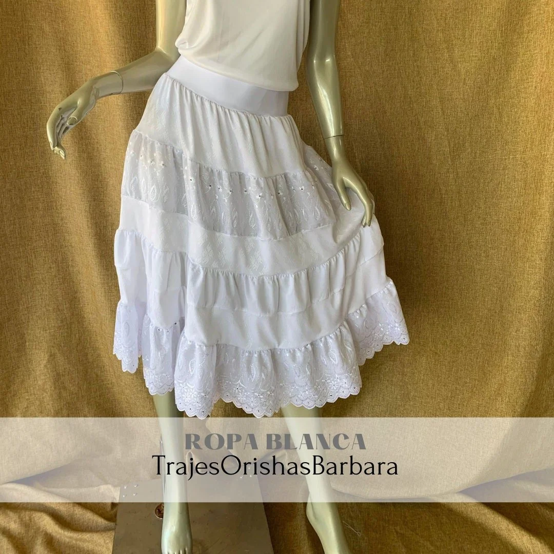 IYABO: Saya blanca/Ropa para Iyabo/Saya blanca para Iyawo/ Ropa religión yoruba/Religión afrocubana/Saya en tira bordada de algodón/Miami