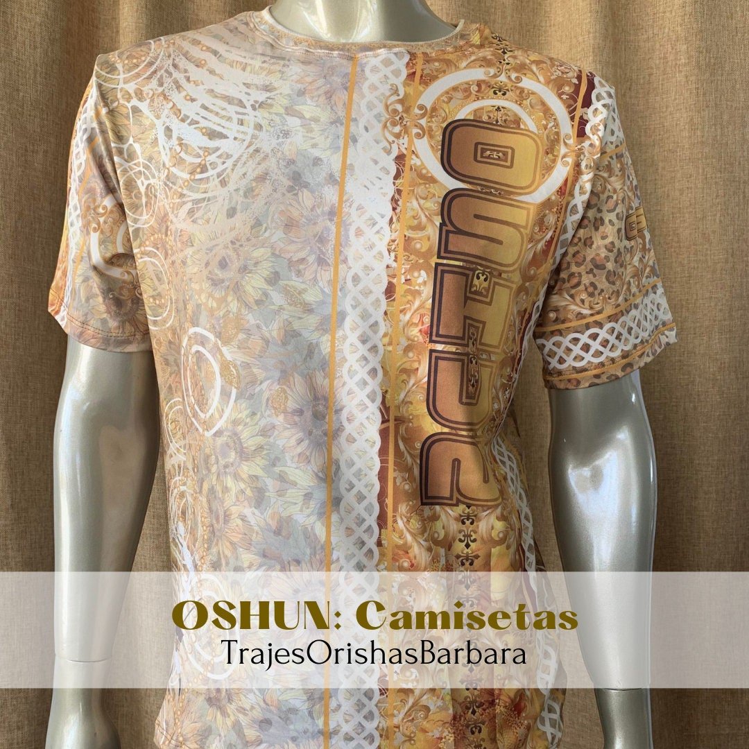 OSHUN COLLAGE/Camiseta de hombre/Manga corta/Edo full print por sublimación/Composición 96 Poliéster, 4 Spandex/Tacto seda/Made in Miami