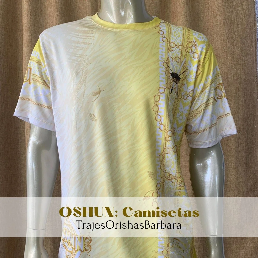 OSHUN Gold chain/Camiseta de hombre/Manga corta/Edo full print por sublimación/Composición 96 Poliéster, 4 Spandex/Tacto seda/Made in Miami