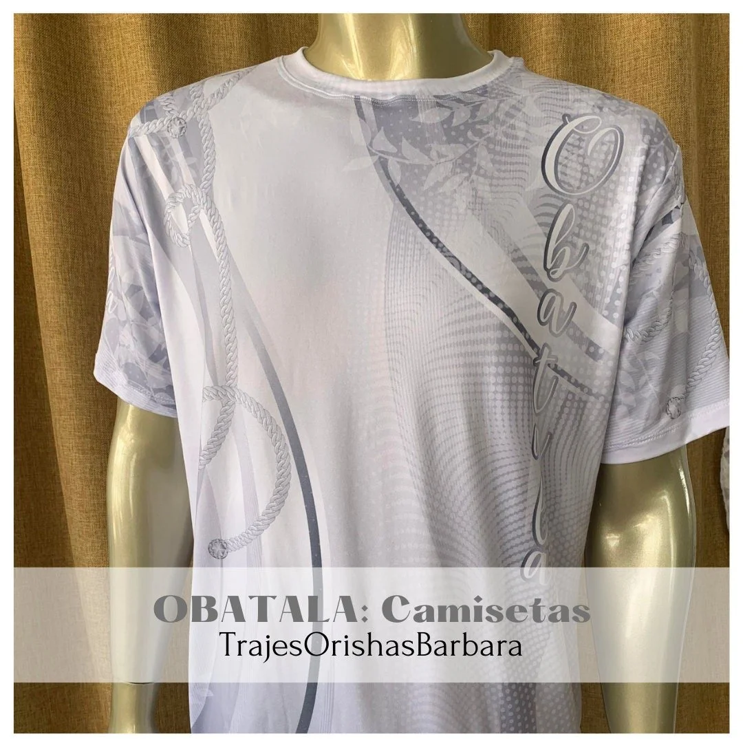 OBBATALA SILVER/Camiseta de hombre/Manga corta/Edo full print por sublimación/Composición 96 Poliéster, 4 Spandex/Tacto seda/Made in Miami