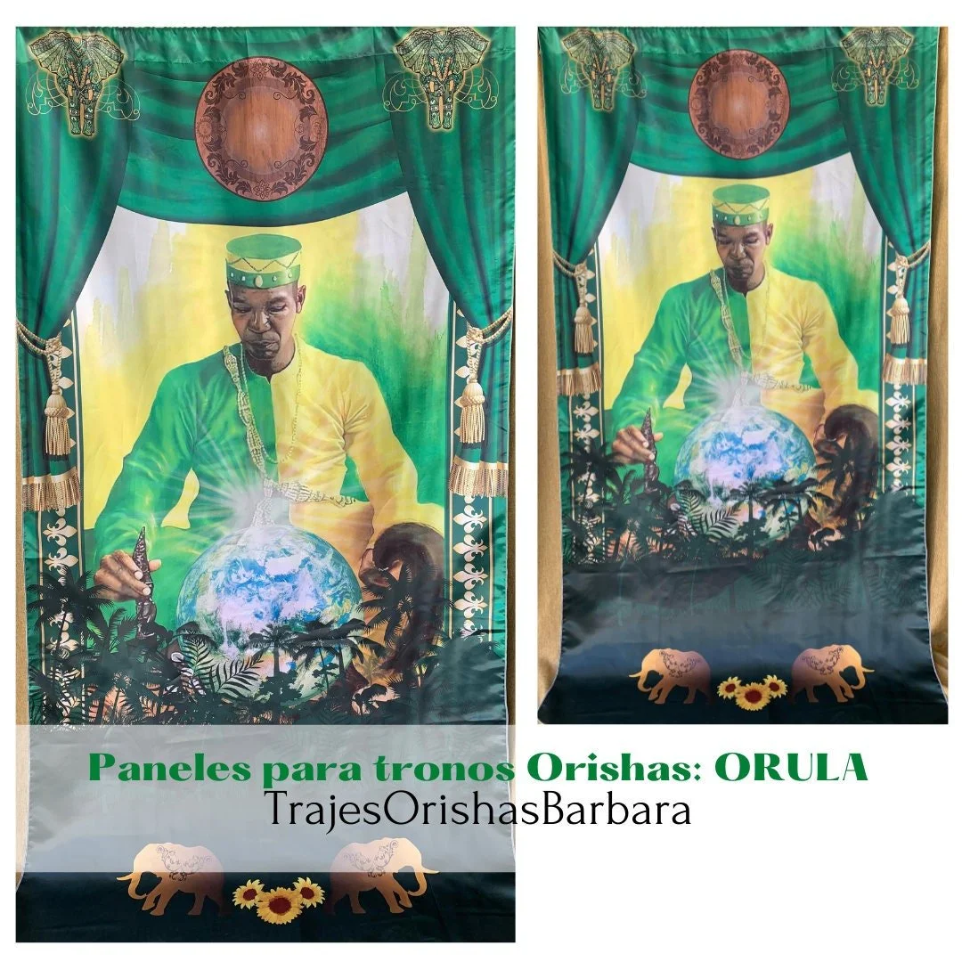 ORULA CEREMONIA. Paneles para trono de ORULA. Paneles de pared. Paneles Orishas para decorar. Tamaño de 110 pulgadas por 57 pulgadas