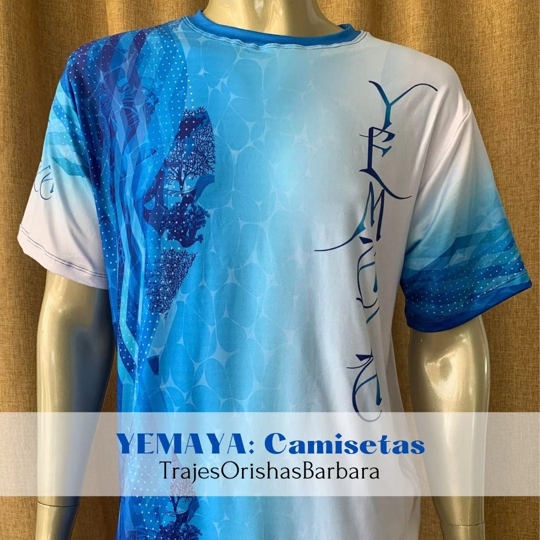 YEMAYA MAR/Camiseta de hombre/Manga corta/Estampado full print por sublimación/Composición 96 Poliéster, 4 Spandex/Tacto seda/Made in Miami