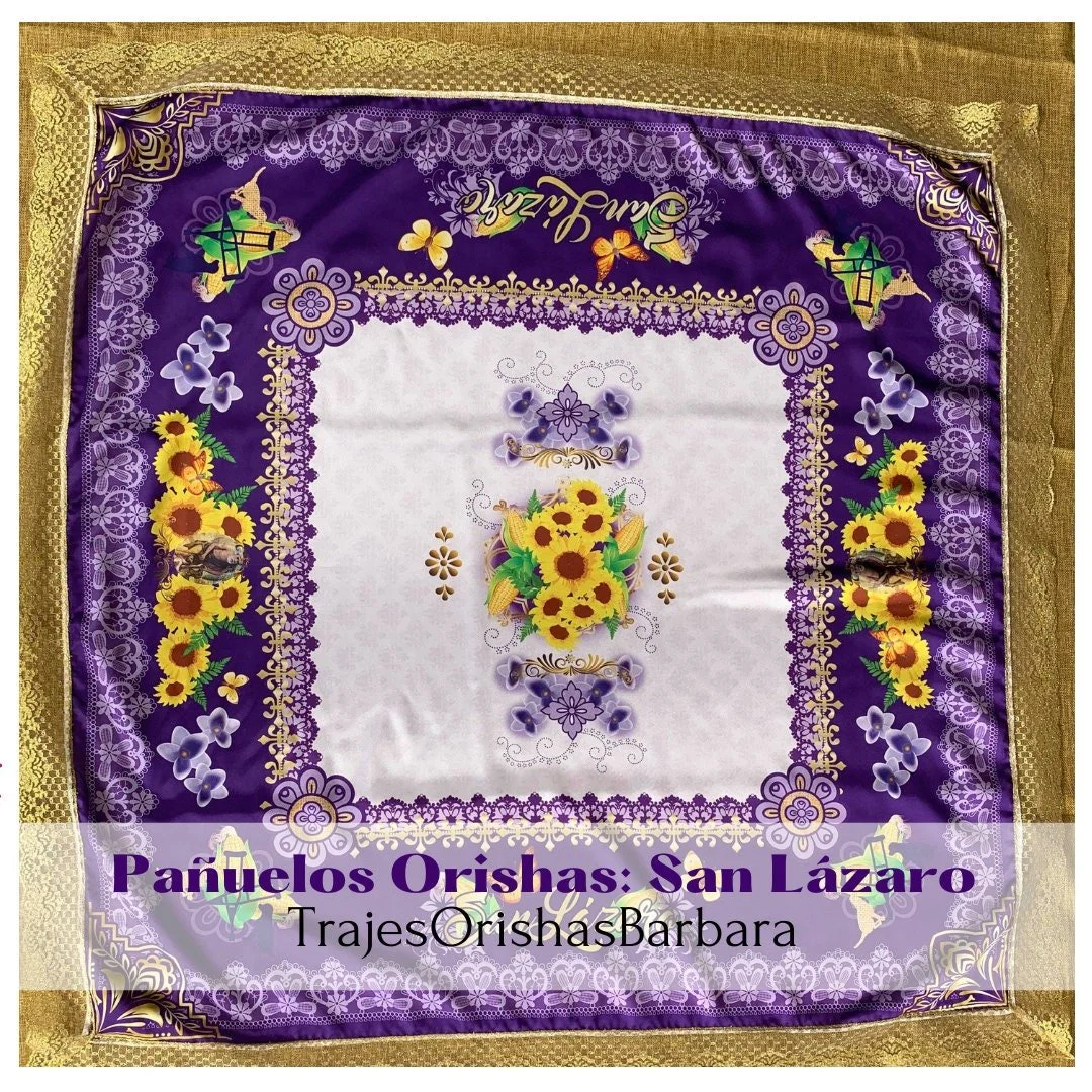 SAN LAZARO pañuelo. San Lazaro handkerchief/Pañuelo de santo orisha yoruba. Tamaño 45 por 45 pulgadas en satén estampado por sublimación.