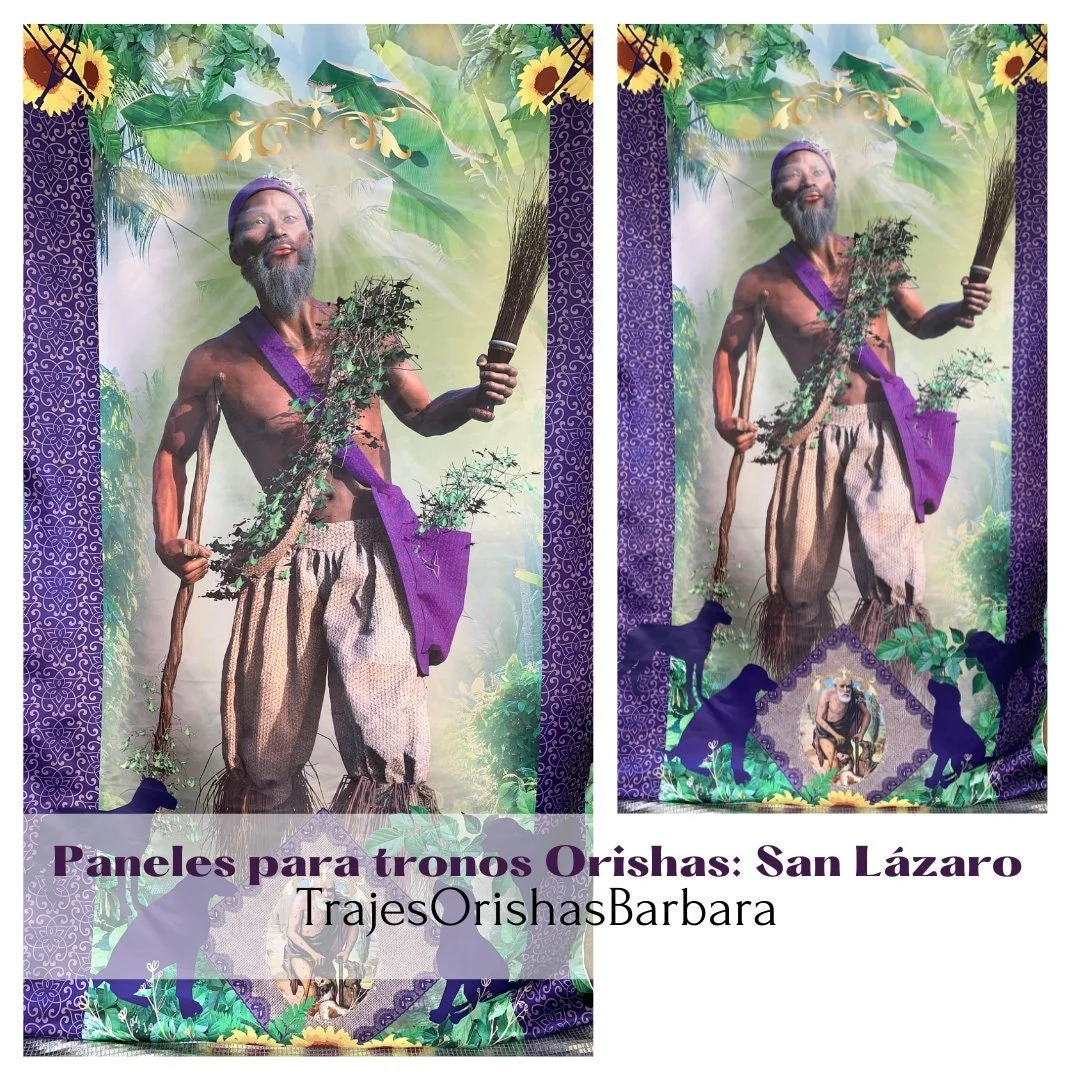 San LAZARO. Paneles para trono de SAN LAZARO. Paneles decorativos de pared. Paneles Orishas . Tamaño de 110 pulgadas por 57 pulgadas
