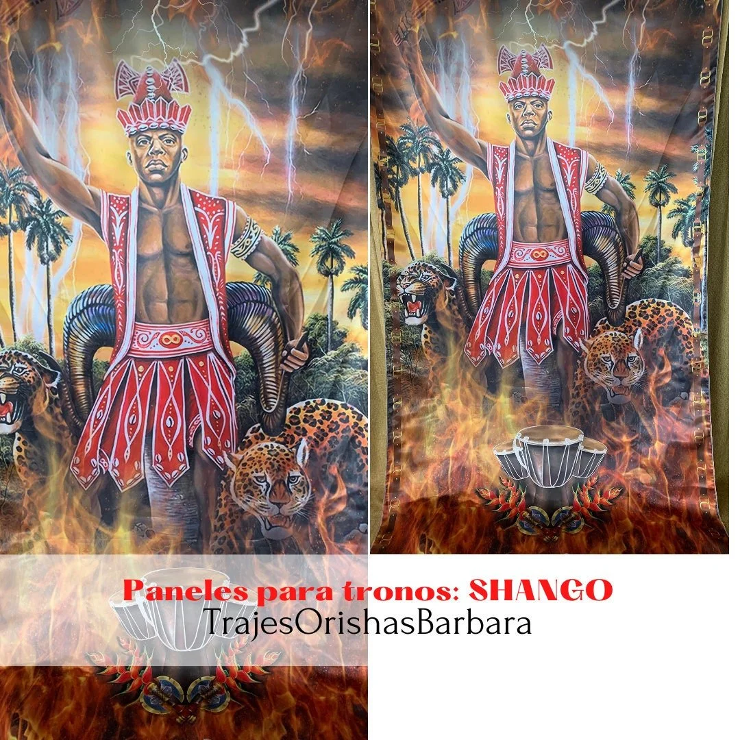 SHANGO TRUENO. Paneles para trono de SHANGO. Paneles de pared. Paneles Orishas para decorar. Tamaño de 110 pulgadas por 57 pulgadas