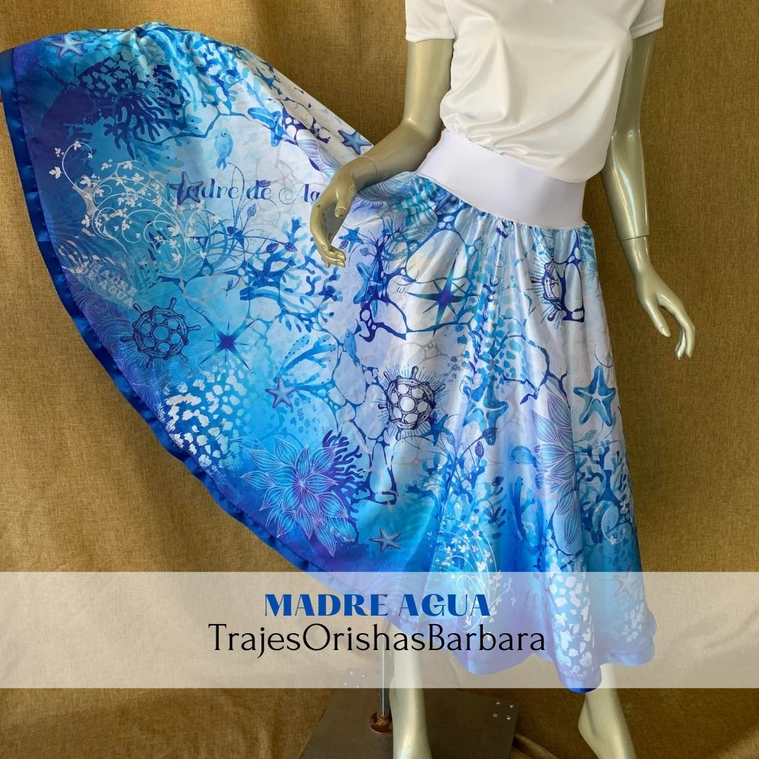 MADRE AGUA/ Saya para mujer/ Estampada con motivos de Madre Agua/ Palo Mayombe/Estampado por sublimacion/Full print/Miami