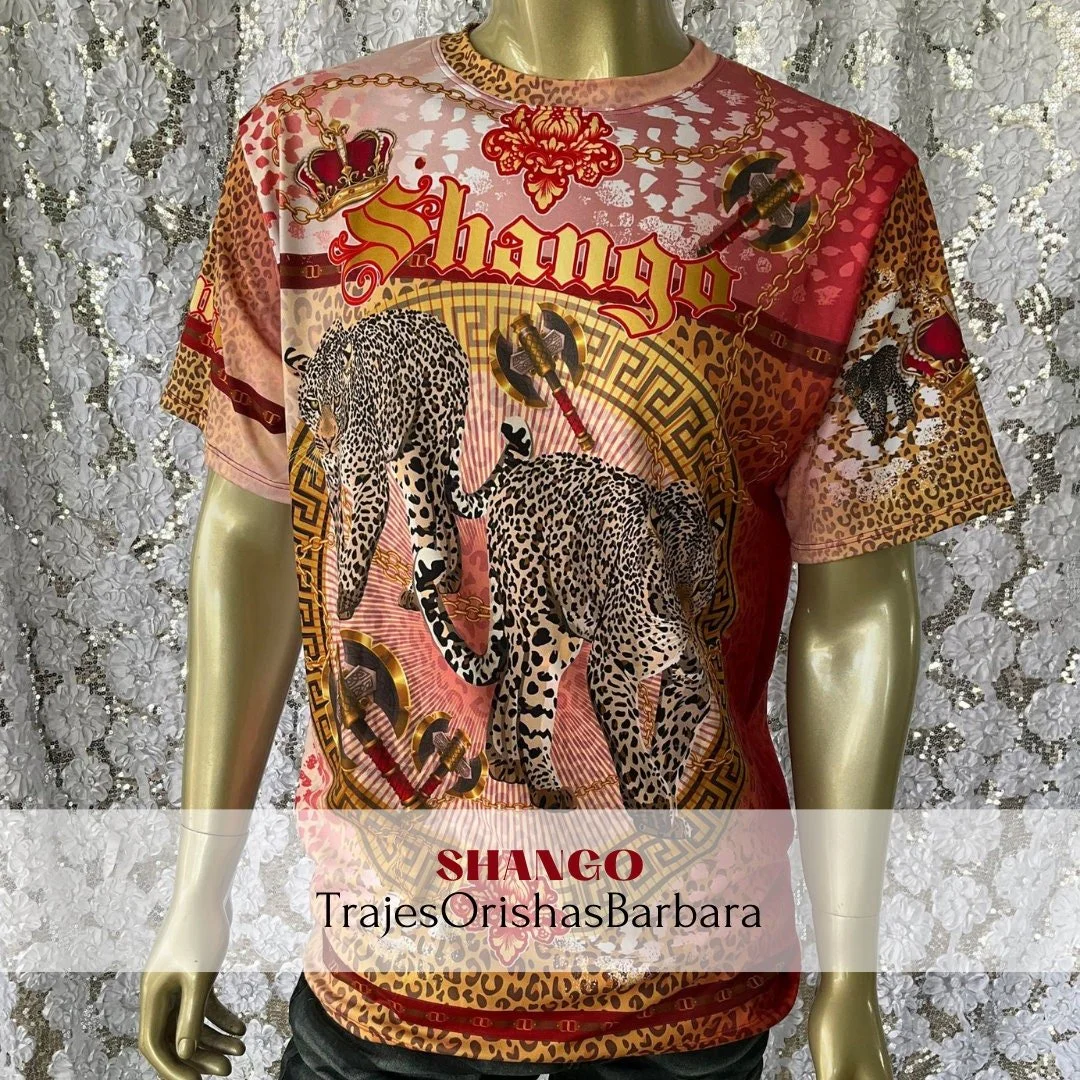 SHANGO Leopardos/Camiseta de hombre/Manga corta/Edo full print por sublimación/Composición 96 Poliéster, 4 Spandex/Tacto seda/Made in Miami