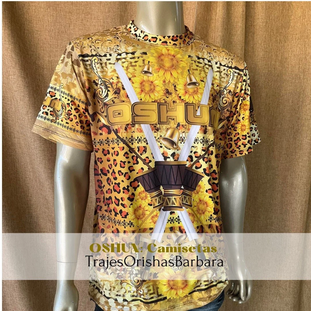 OSHUN/Camiseta de hombre/Manga corta/Estampado full print por sublimación/Composición 96 Poliéster, 4 Spandex/Tacto seda/Made in Miami
