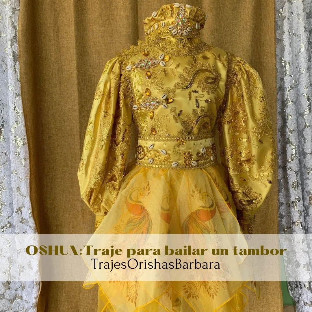 OSHUN: Traje de Oshun para bailar un tambor hecho a medida/Trajes Orishas Barbara/ Traje de gala/Made in Miami.