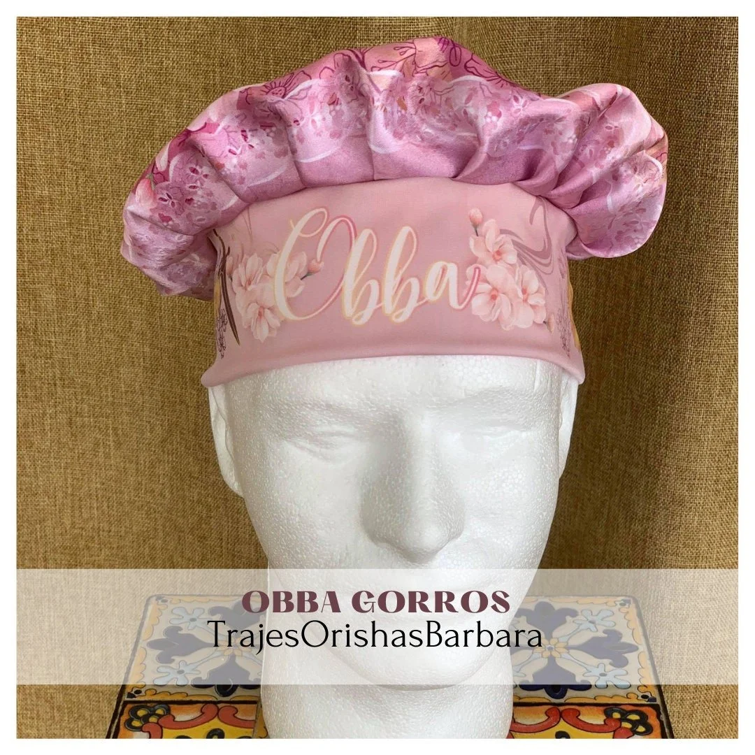 OBBA/Gorros de Santo/Gorros Orisha/Accesorios para Santo: Gorros estampados por sublimación con dibujos y motivos propios ajustables