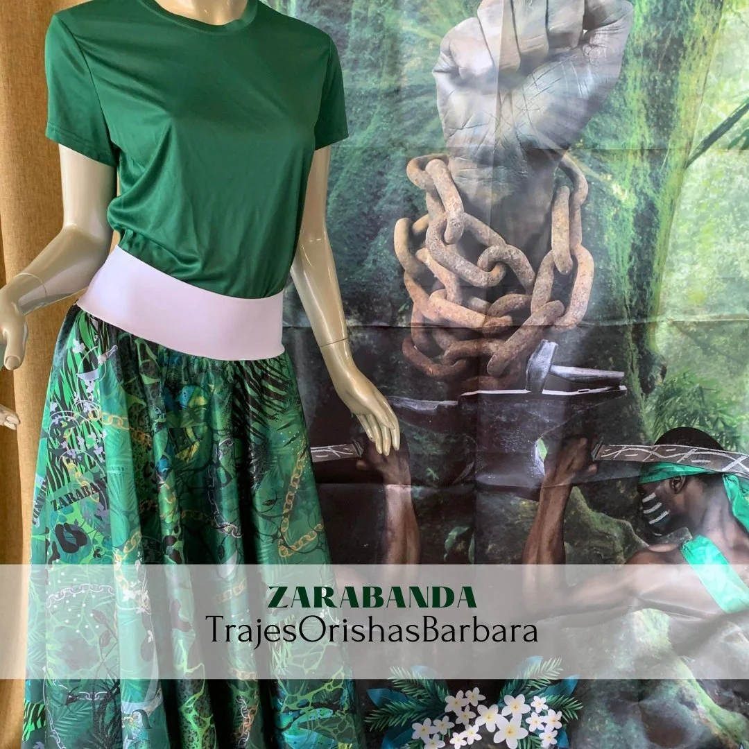 ZARABANDA/ Saya para mujer/ Estampada con motivos de Zarabanda/ Palo Mayombe/Estampado por sublimacion/Full print/Miami