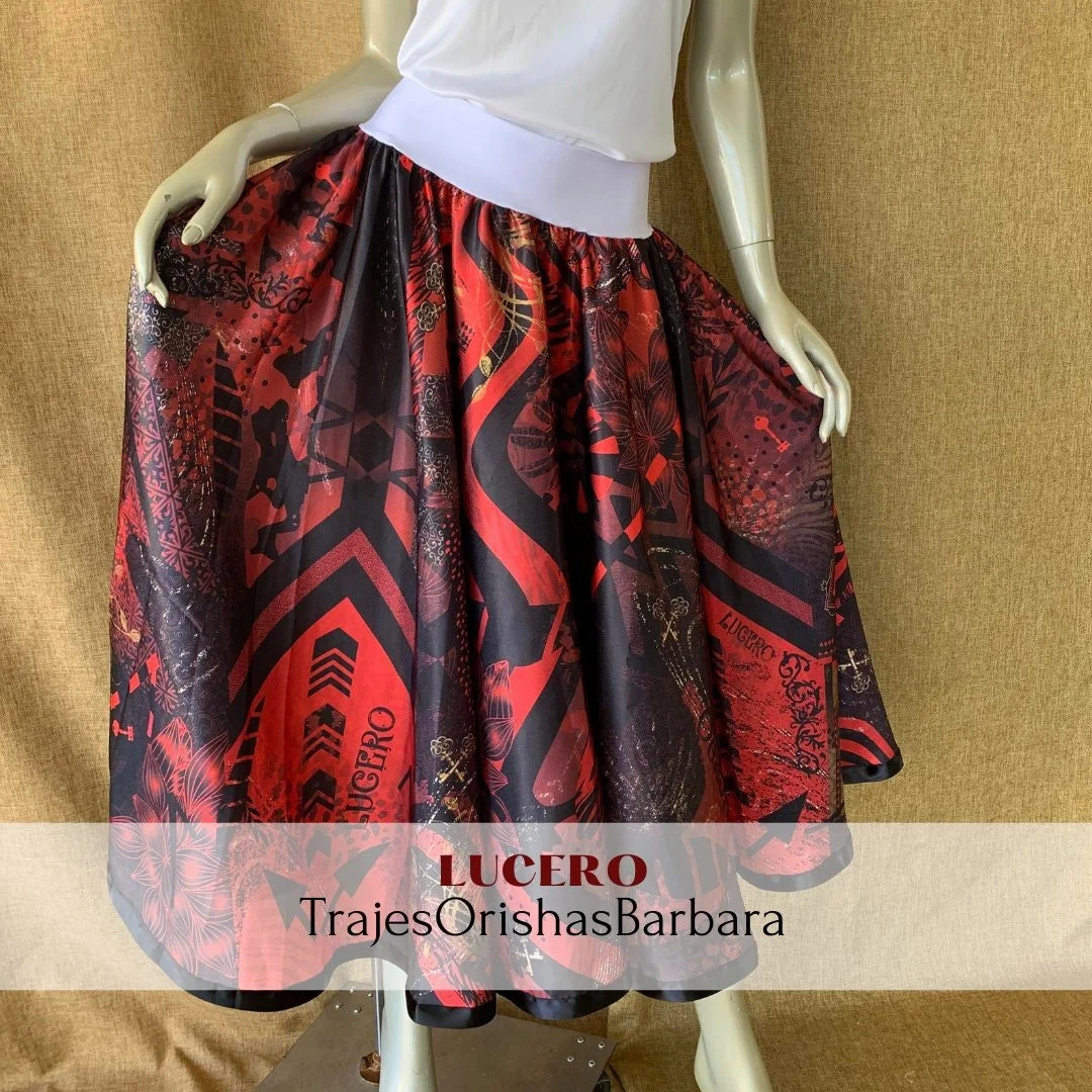 LUCERO MUNDO/ Saya para mujer/ Estampada con motivos de Lucero/ Palo Mayombe/Estampado por sublimacion/Full print/Miami