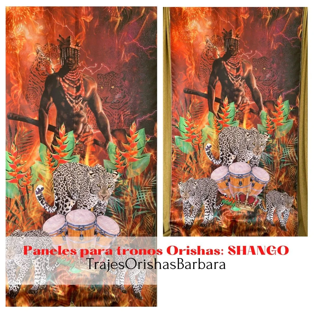 SHANGO FUEGO. Paneles para trono de SHANGO. Paneles de pared. Paneles Orishas para decorar. Tamaño de 110 pulgadas por 57 pulgadas