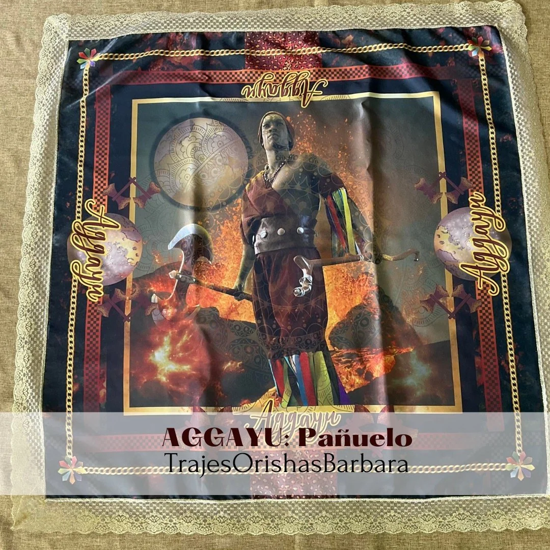 AGGAYU pañuelo/Aggayu handkerchief/Pañuelo Orisha/Pañuelo yoruba/Tamaño 45 por 45 pulgadas full print en satén estampado en sublimación.