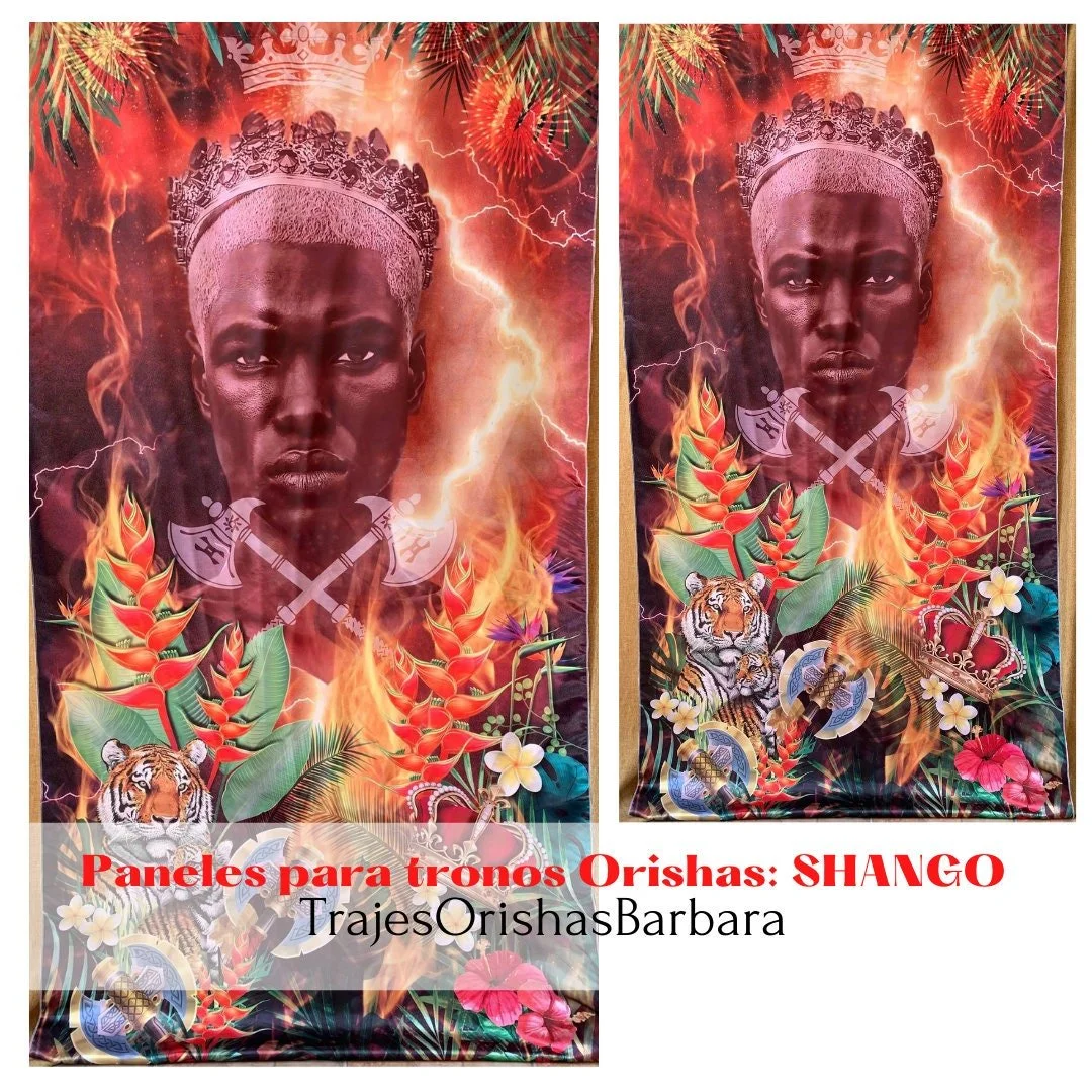 SHANGO REY. Paneles para trono de SHANGO. Paneles decorativos de pared. Paneles Orishas para decorar. Tamaño de 110 pulgadas por 57 pulgadas