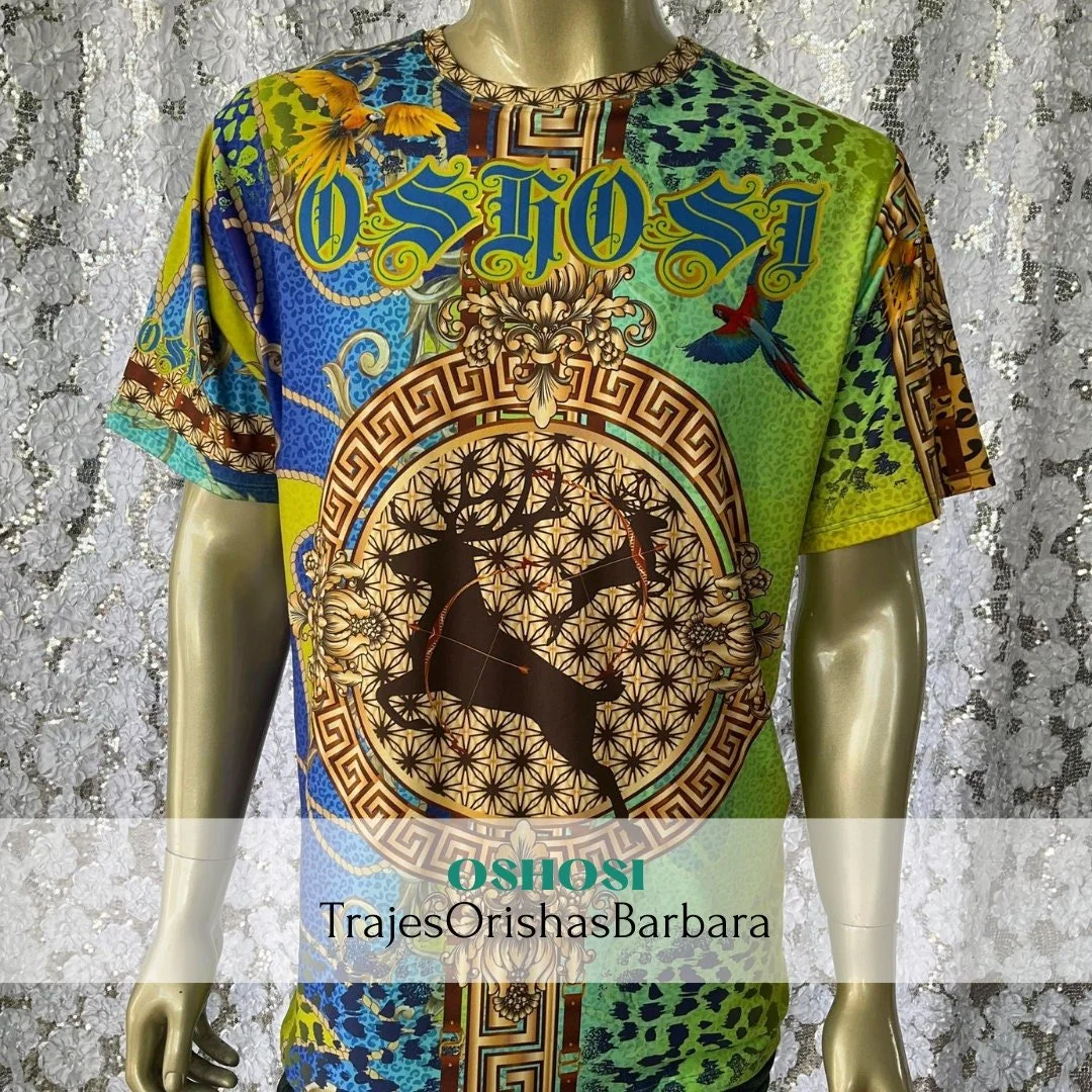 OSHOSI/Oshossi/Camiseta de hombre/Manga corta/Estampado full print  sublimación/Composición 96 Poliéster, 4 Spandex/Tacto seda/Made in Miami