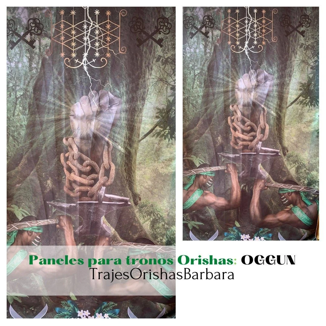 OGGUN. Paneles para trono de OGGUN. Paneles decorativos de pared. Paneles Orishas para decorar. Tamaño de 110 pulgadas por 57 pulgadas