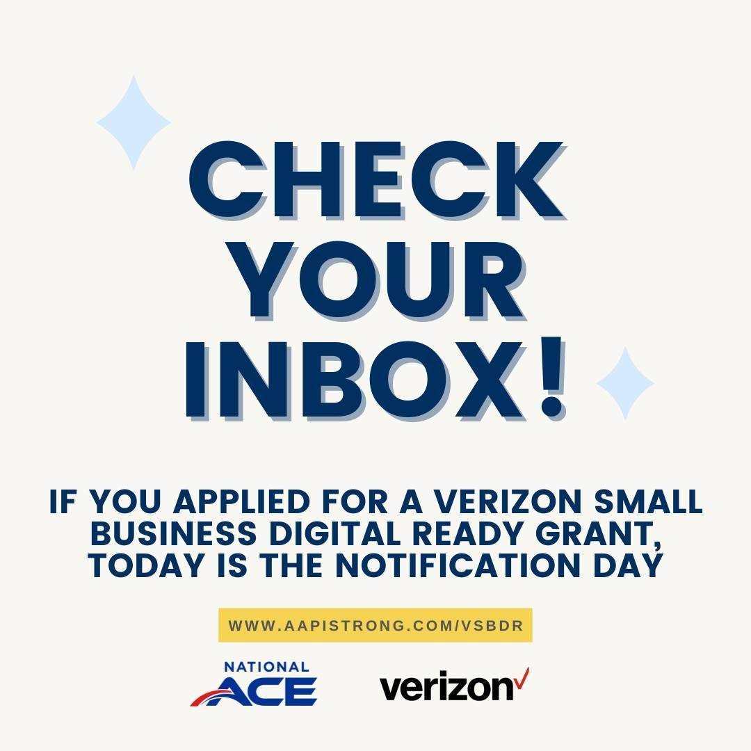 If you applied for the first round of #verizon #smallbusinessdigitialready grants, today is the notification day. Check your emails! Learn more about how you could be eligible for the next round of grants from VSBDR via the link in our bio under 'Sma