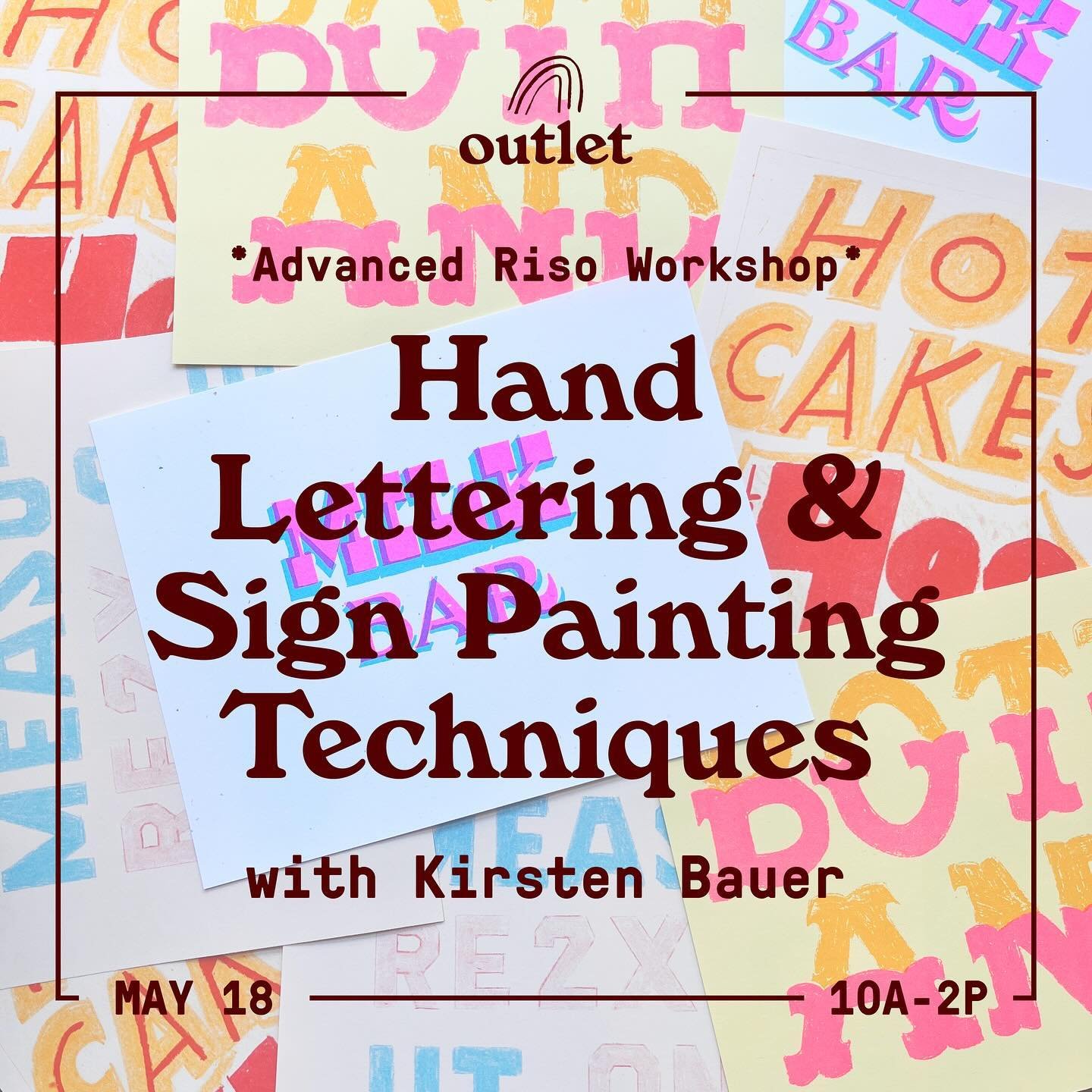New workshop alert!! We&rsquo;re so excited to be partnering with our friend @kirsten.m.bauer for a hand lettering and sign painting for RISO class! Kirsten is the one who painted our beautiful new Outlet signs and we can&rsquo;t wait to have her her