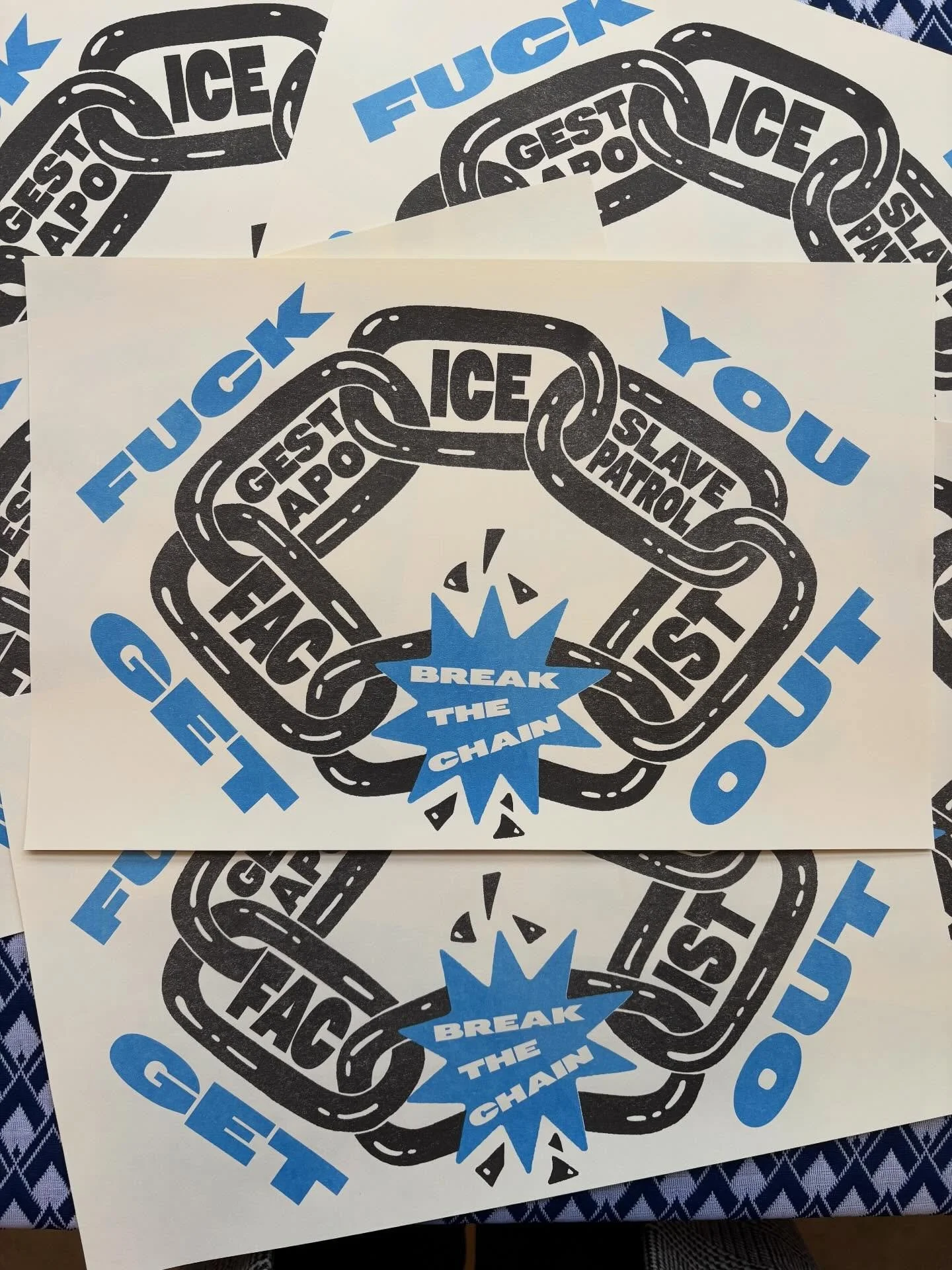 We&rsquo;re here again to remind you that we always have FREE protest posters in our shop for pick up and just printed up some new ones (and you can submit artwork via our website).

The above poster was printed and designed by @mira.field 

🚫 🧊 ⛓️