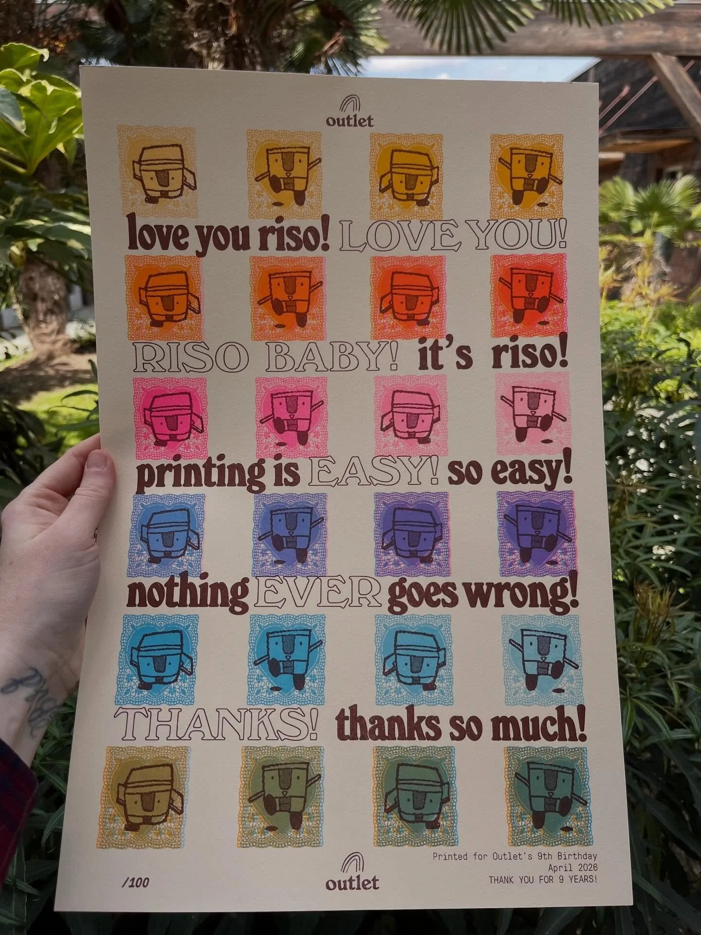 100 of these Birthday prints are free at our 9th birthday party on Friday the 24th from 4-8! @lelandthebird printed these up this morning and we just love that lil riso guy! 

We will have yellow snacks, tiny beers and more!