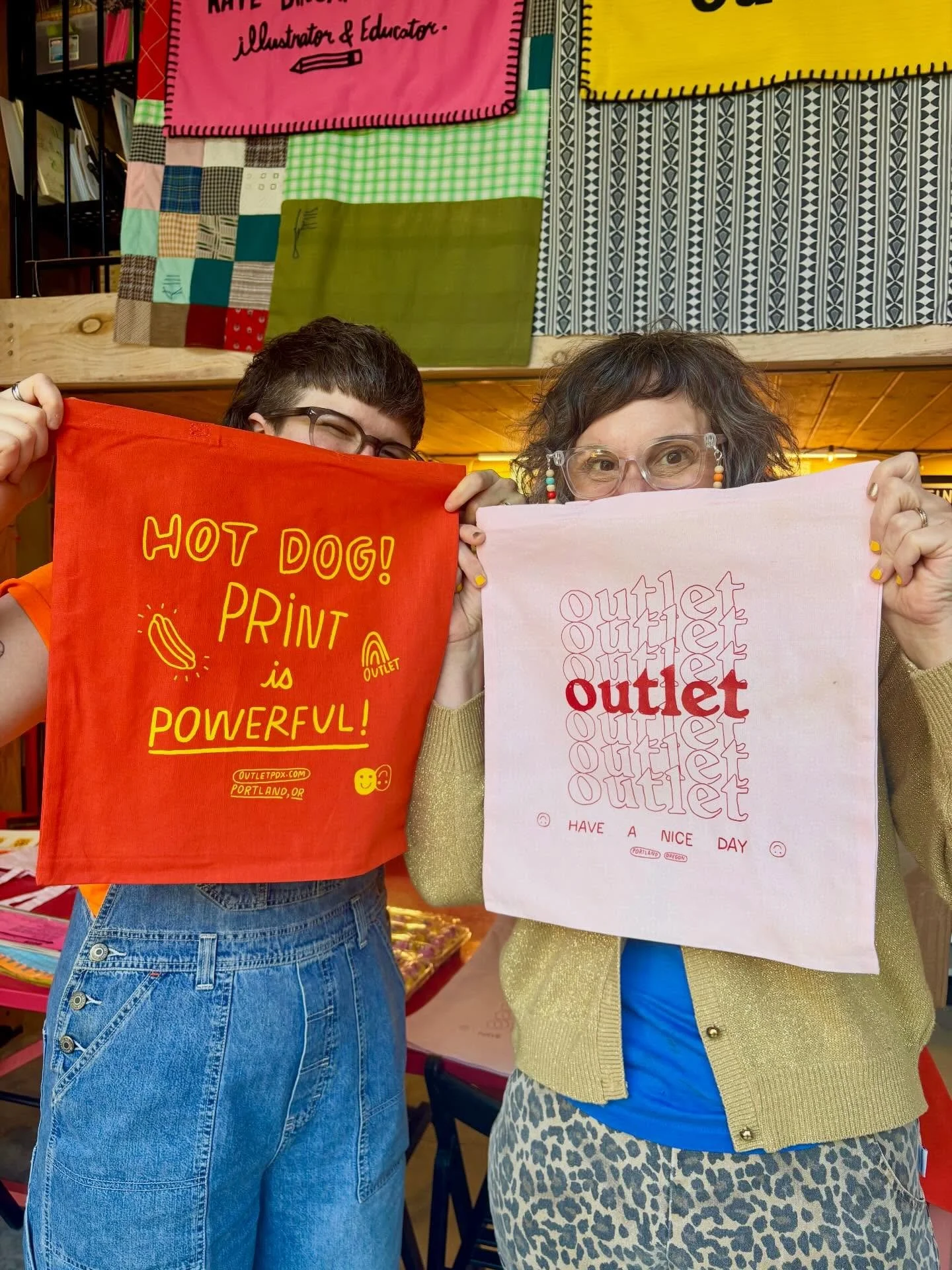 It&rsquo;s 9th birthday time for @outletpdx and @halfcourtstudio tonight from 4-8! 

Big thanks to Henry from @misplacedscreenprinting for dropping off our new TOTES! 🤩 he made himself a one off shirt to celebrate the day too!

Also, look how gorgeo